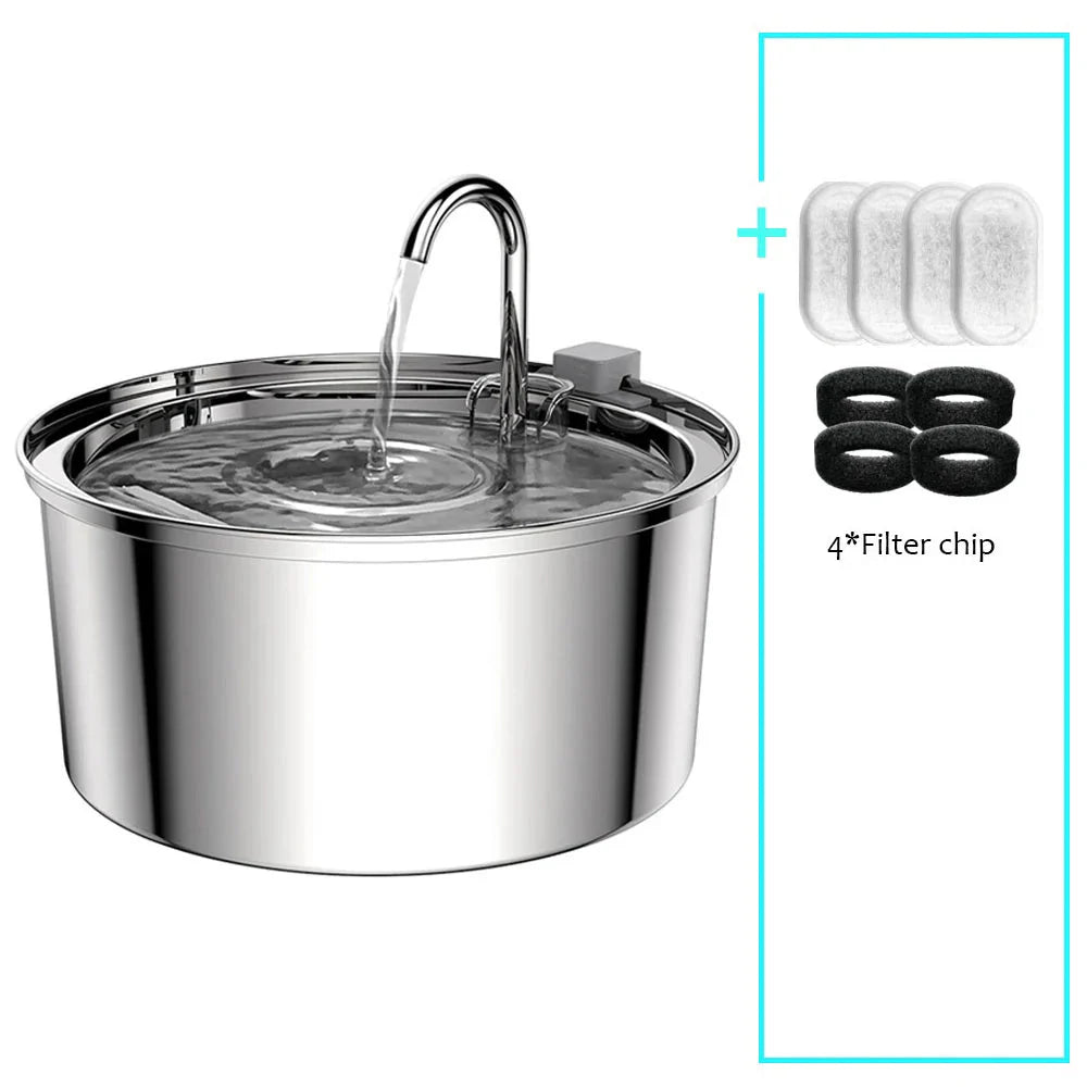 Stainless Steel Pet Water Fountain – USB Automatic Cat & Dog Bowl