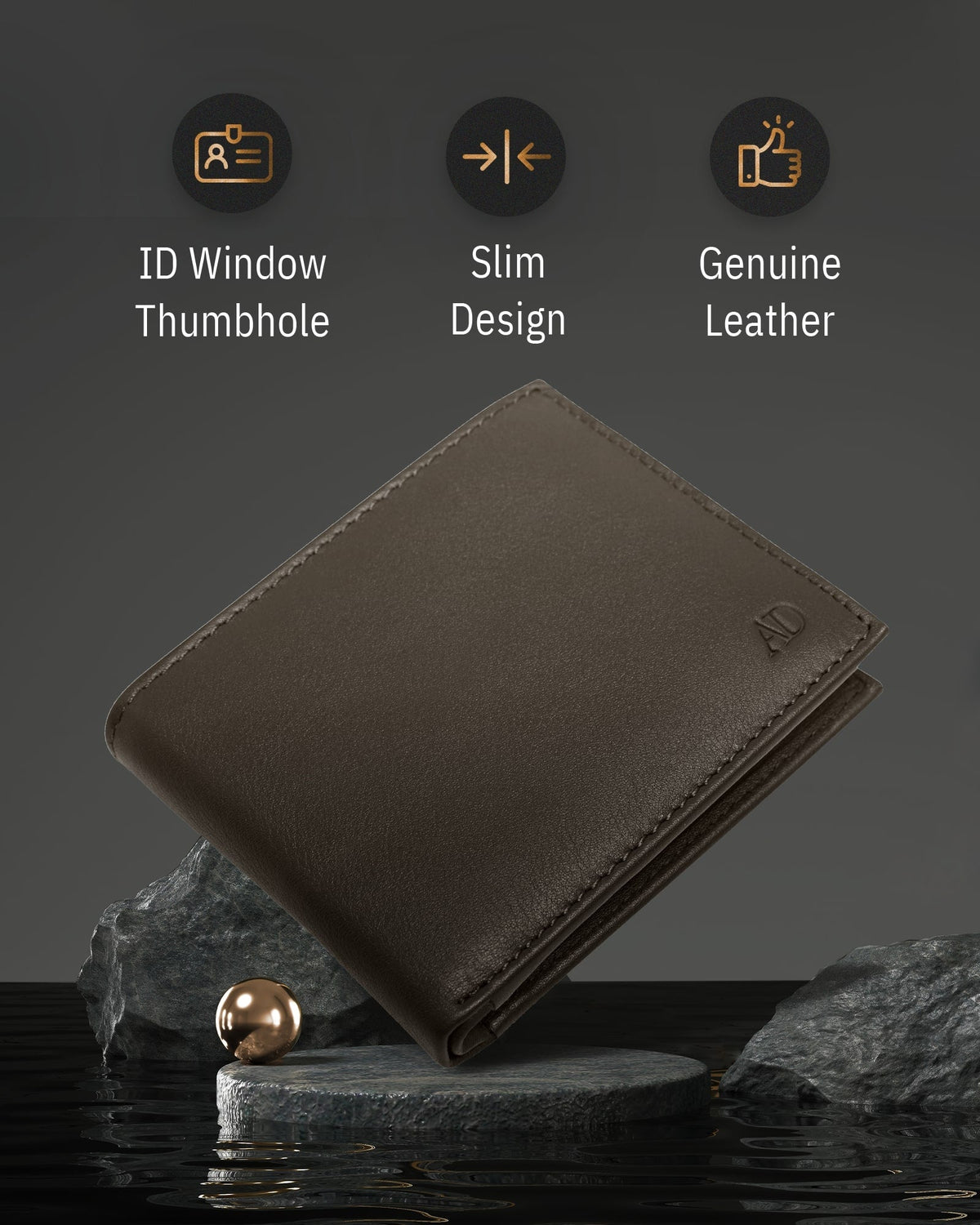 Genuine Leather Bifold Wallet – Flip-Up ID Window, RFID Blocking