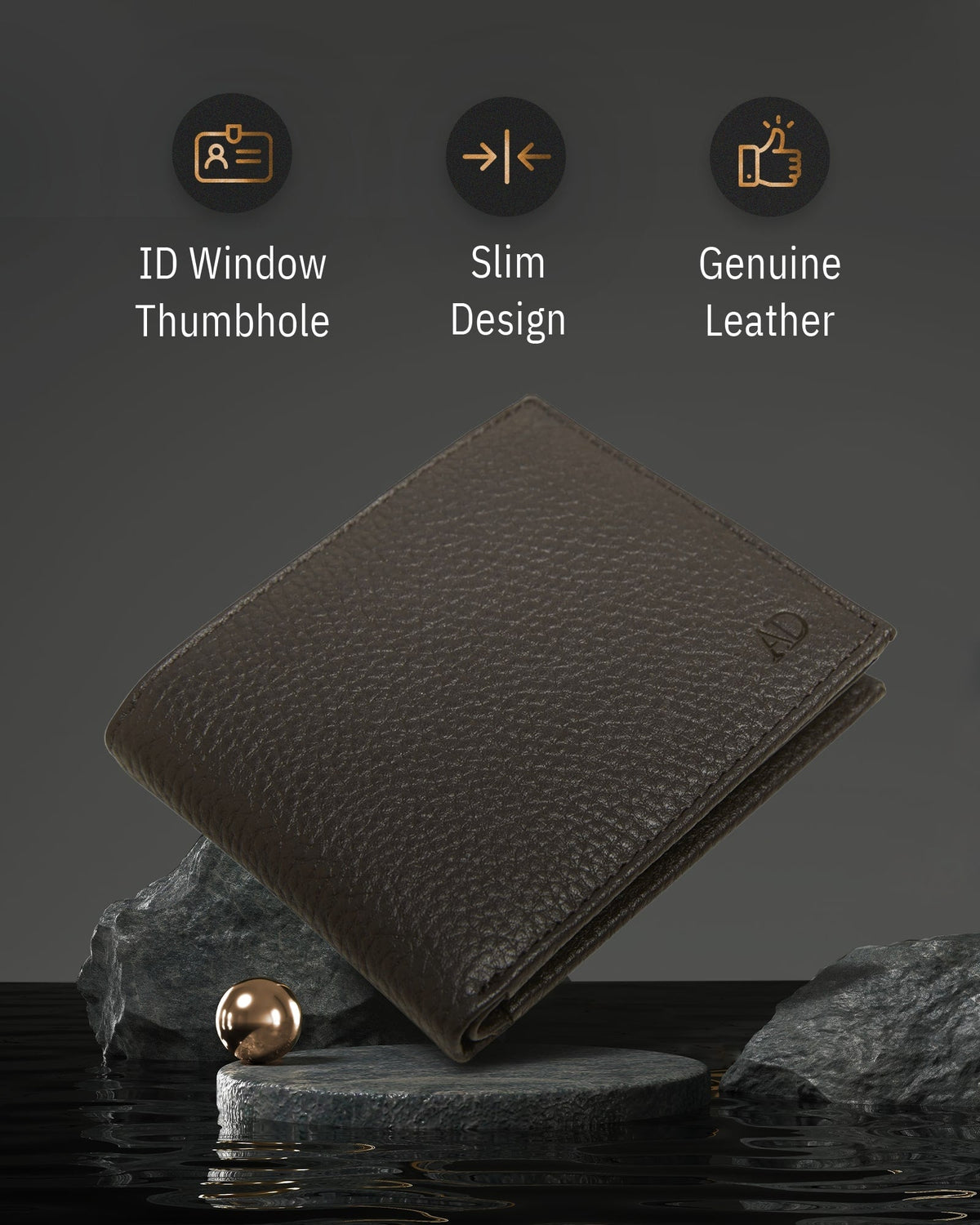 Genuine Leather Bifold Wallet – Flip-Up ID Window, RFID Blocking