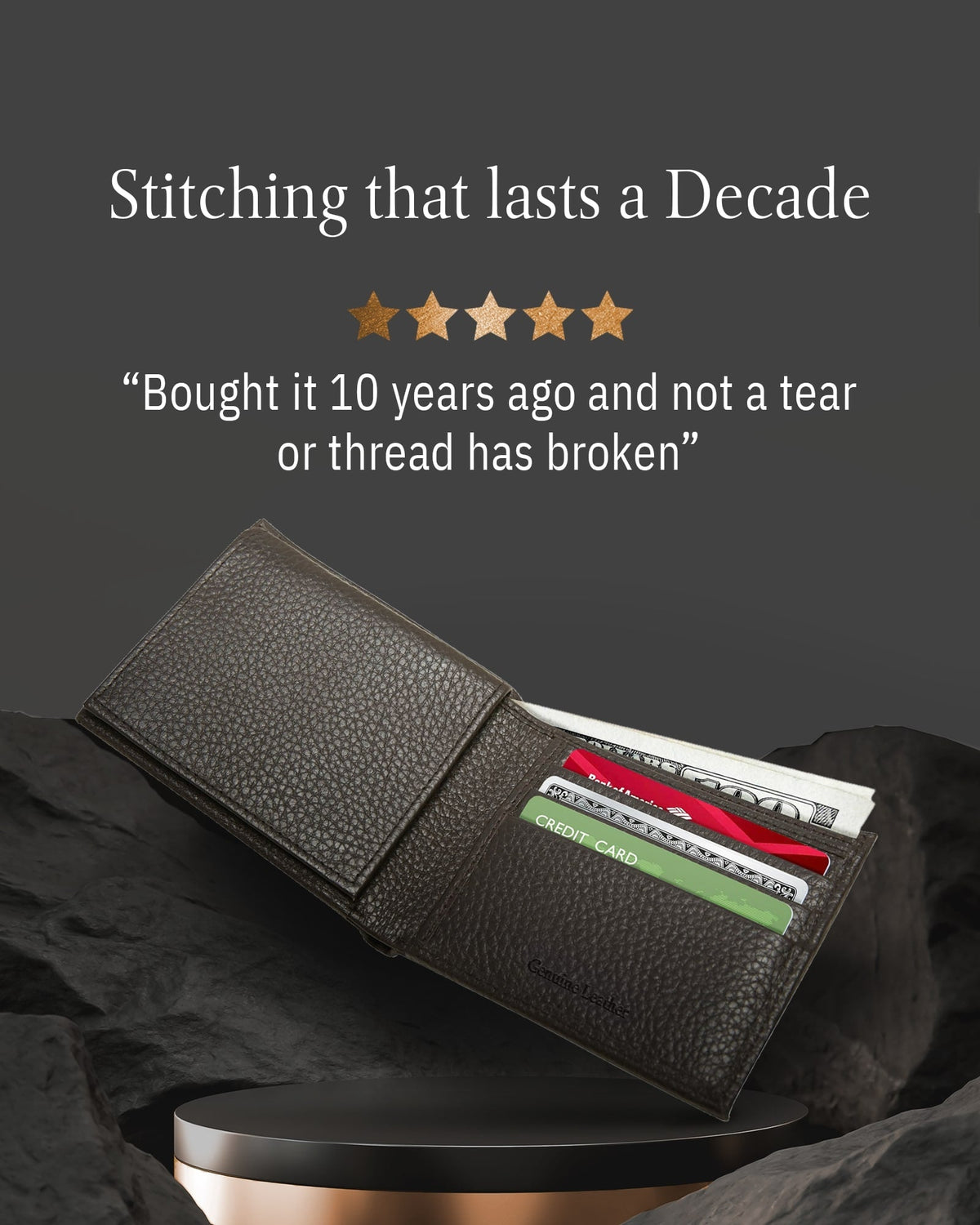 Genuine Leather Bifold Wallet – Flip-Up ID Window, RFID Blocking