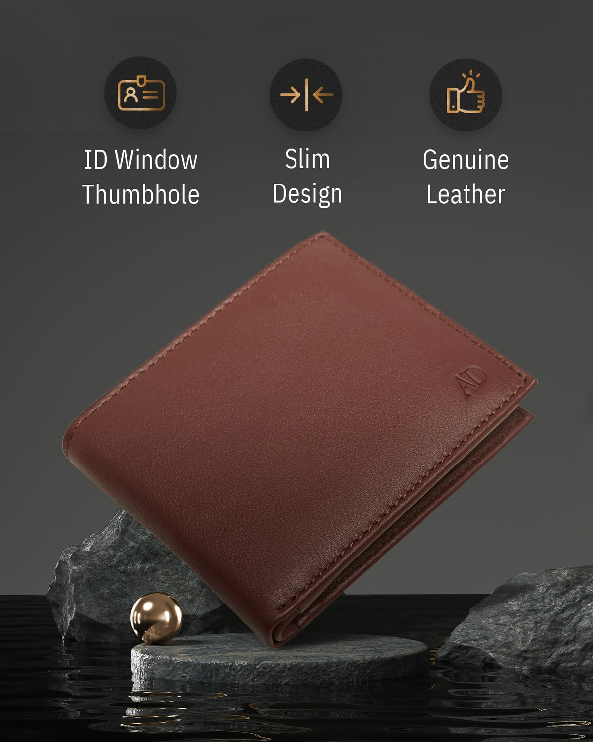 Genuine Leather Bifold Wallet – Flip-Up ID Window, RFID Blocking