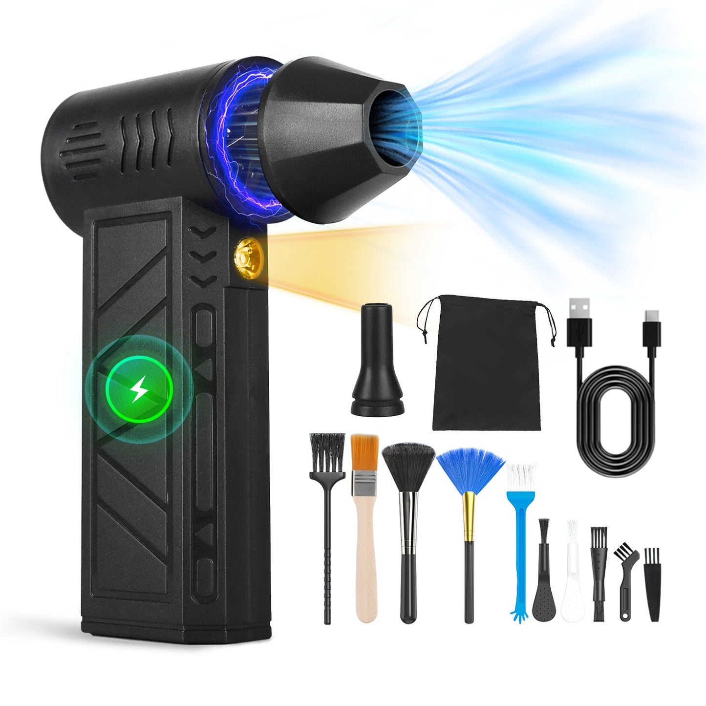 Compressed Air Duster with LED Light Up to 150000RPM Speed for PC Keyboard Cleaning High Speed Rechargeable Cordless Air Blower with 4 Speeds for Home