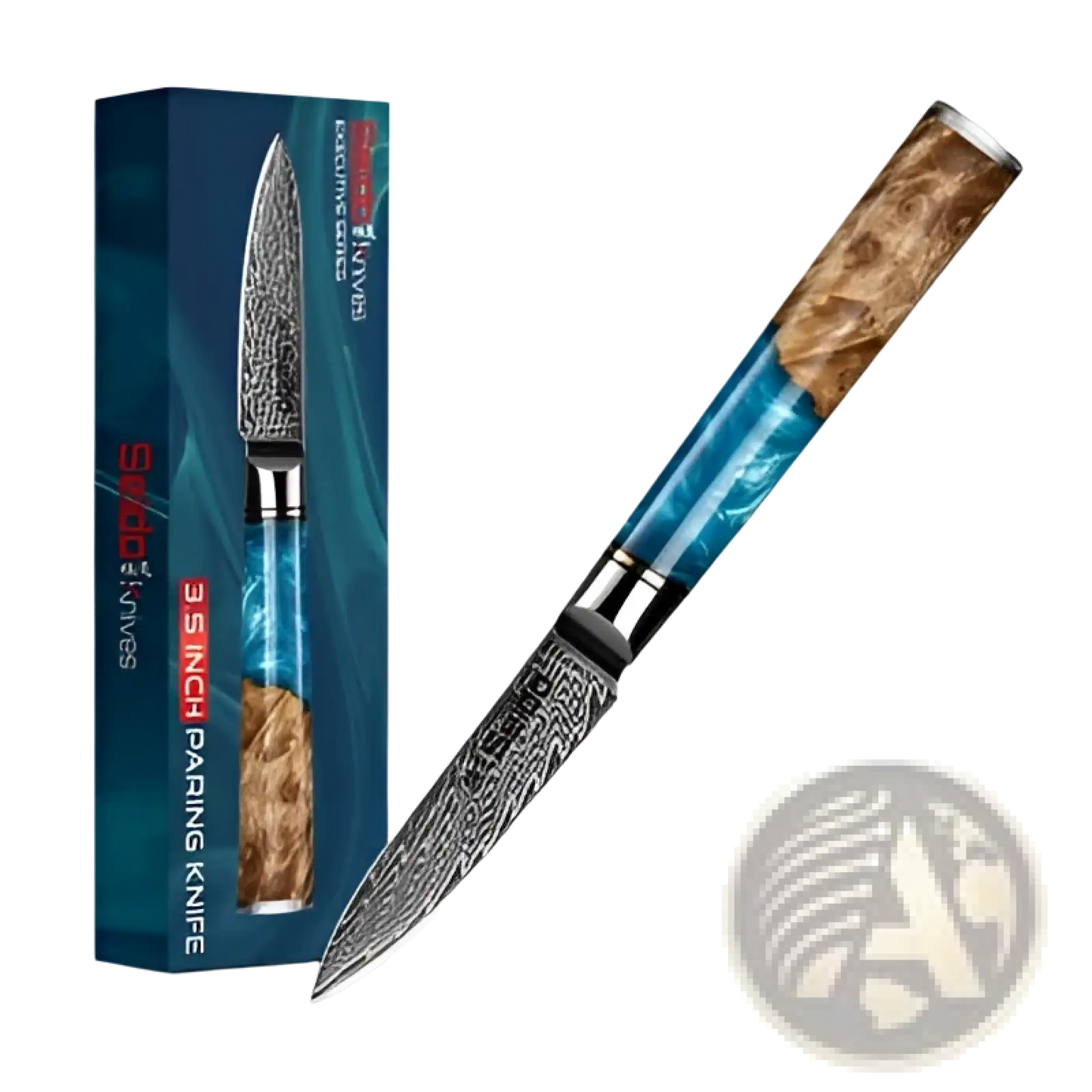 Damascus Chef Knife Set Blue Resin Handle 7 Piece