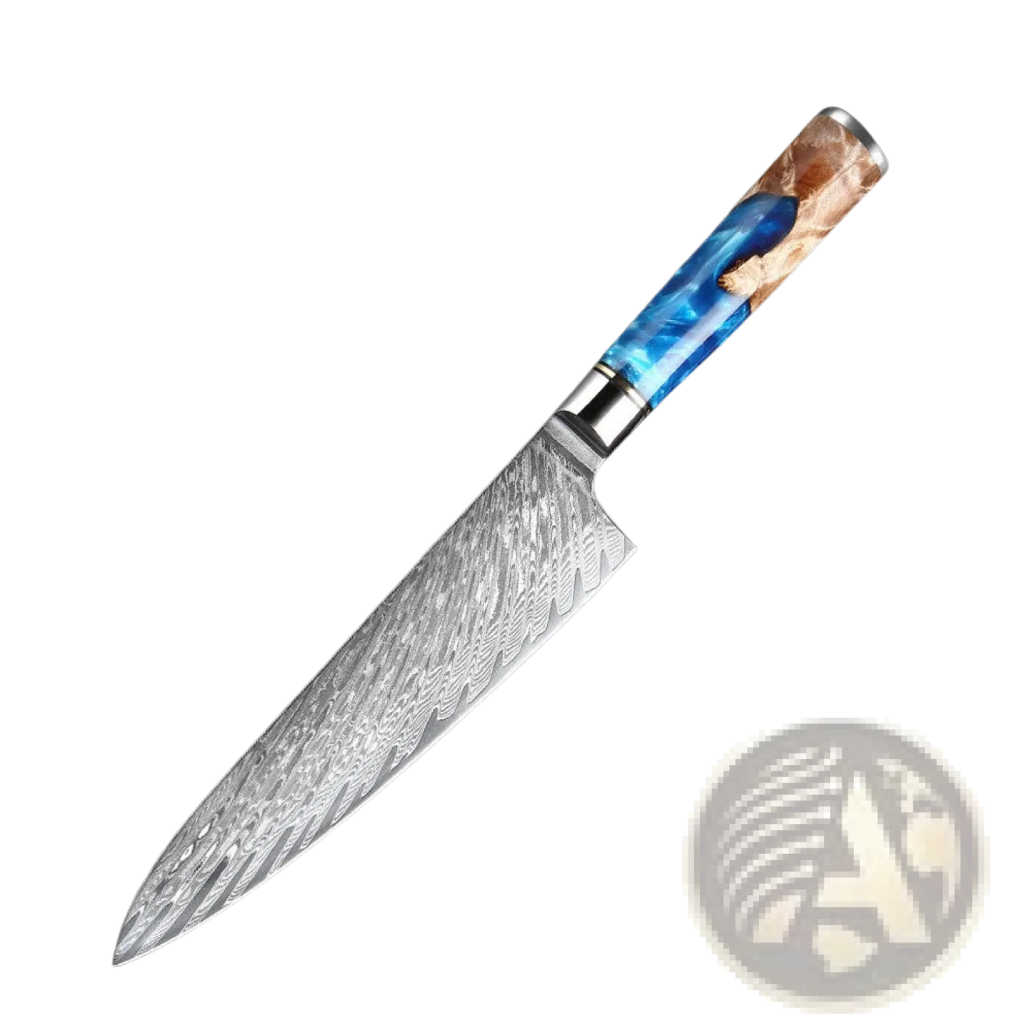Damascus Chef Knife Set Blue Resin Handle 7 Piece