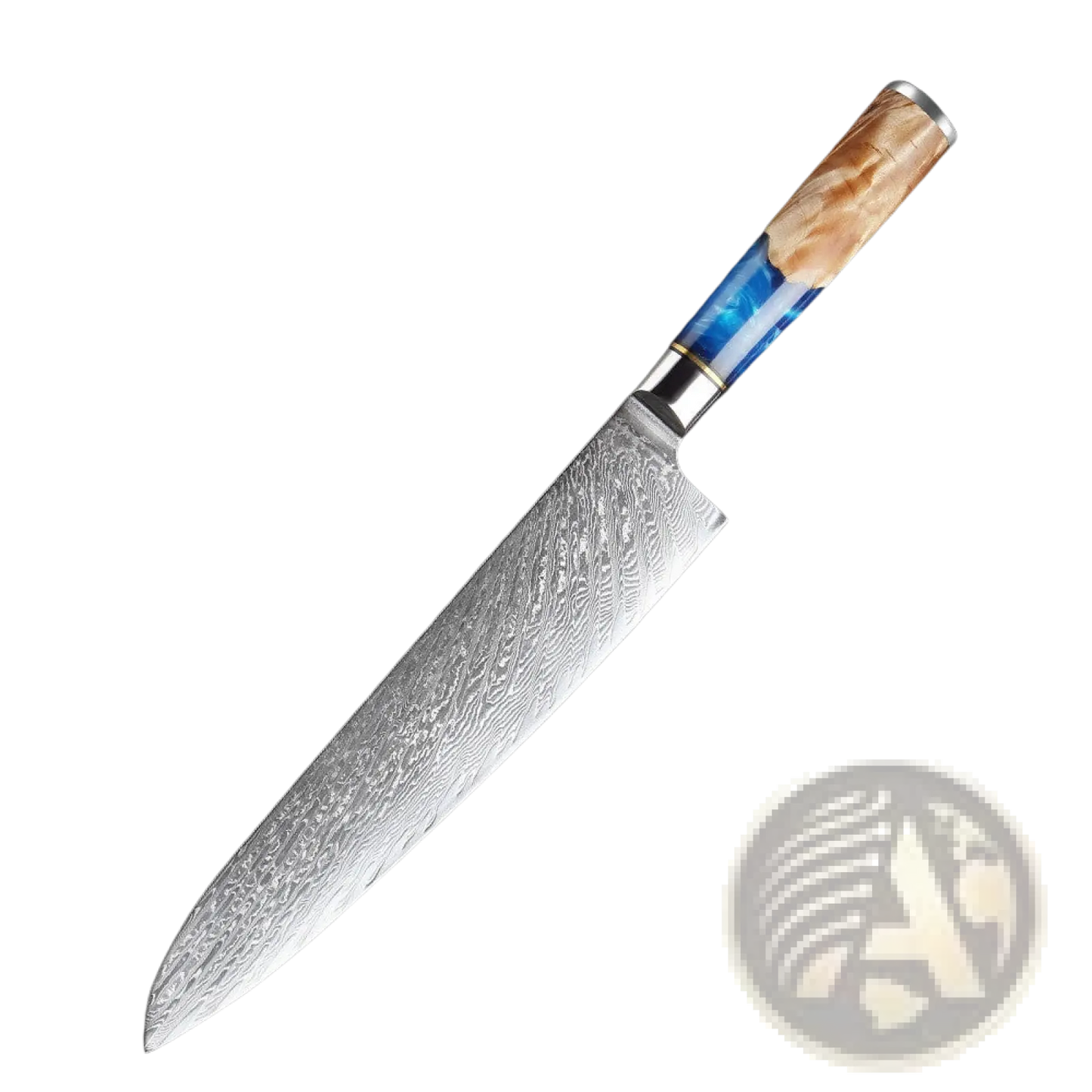 Damascus Chef Knife Set Blue Resin Handle 7 Piece
