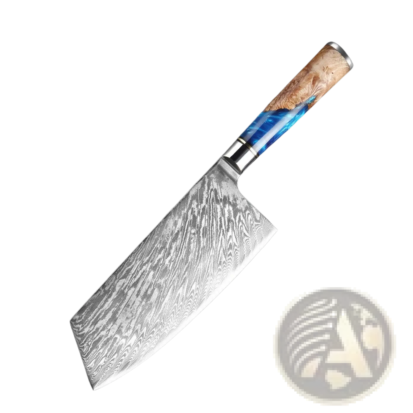 Damascus Chef Knife Set Blue Resin Handle 7 Piece