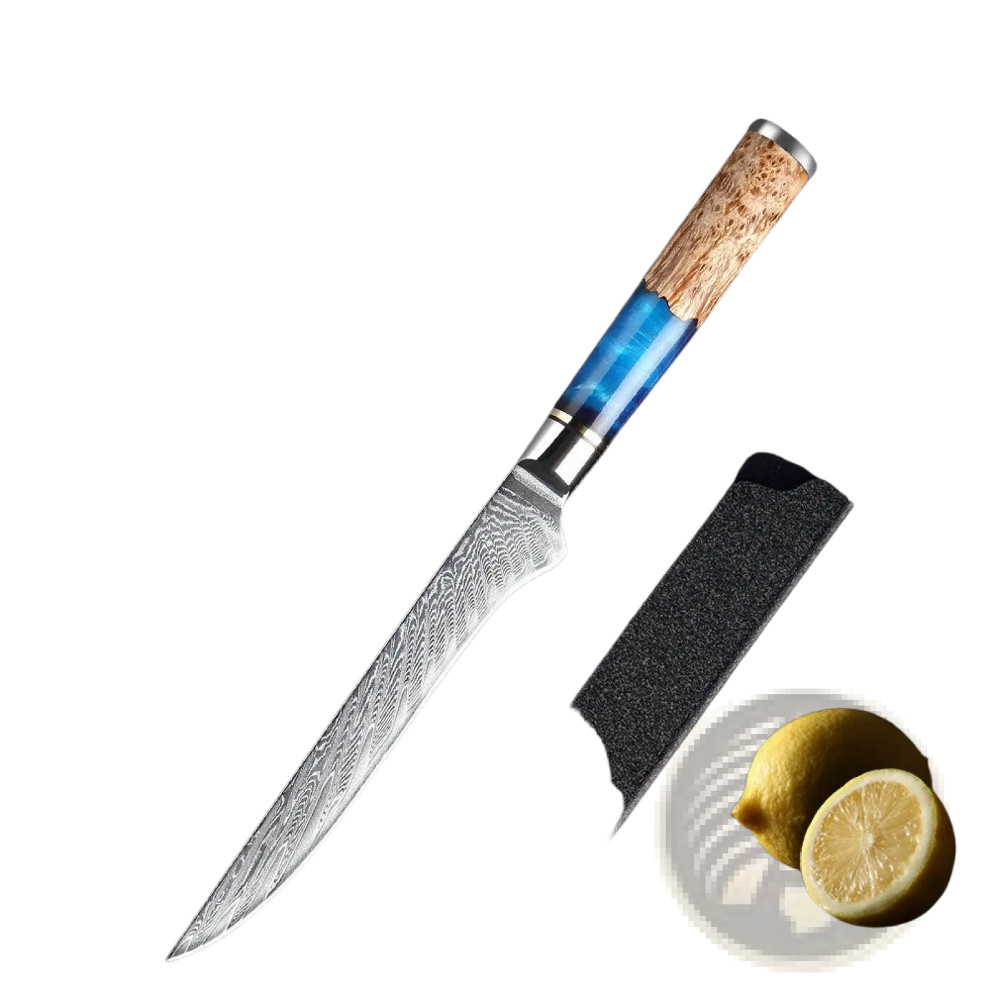 Damascus Chef Knife Set Blue Resin Handle 7 Piece