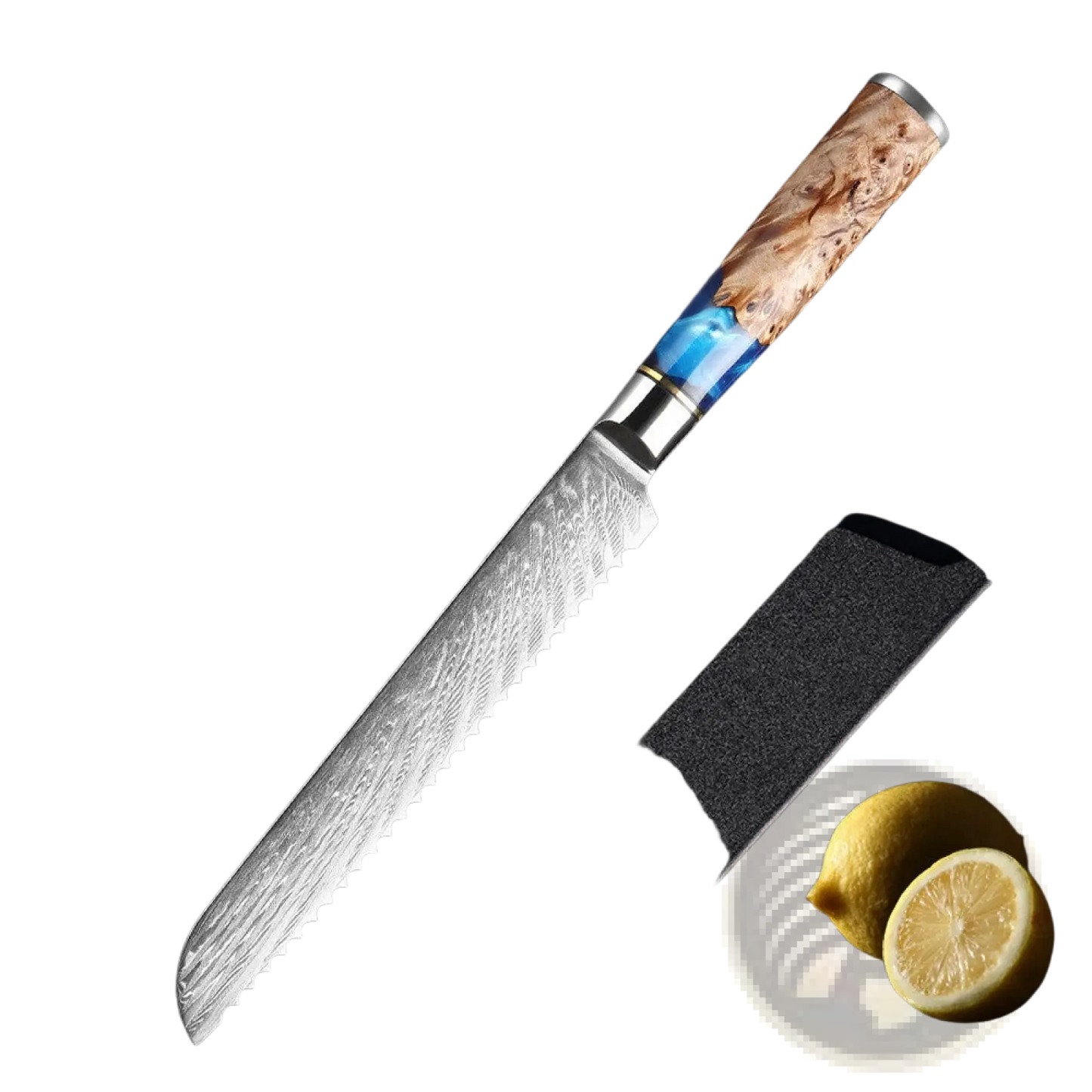 Damascus Chef Knife Set Blue Resin Handle 7 Piece