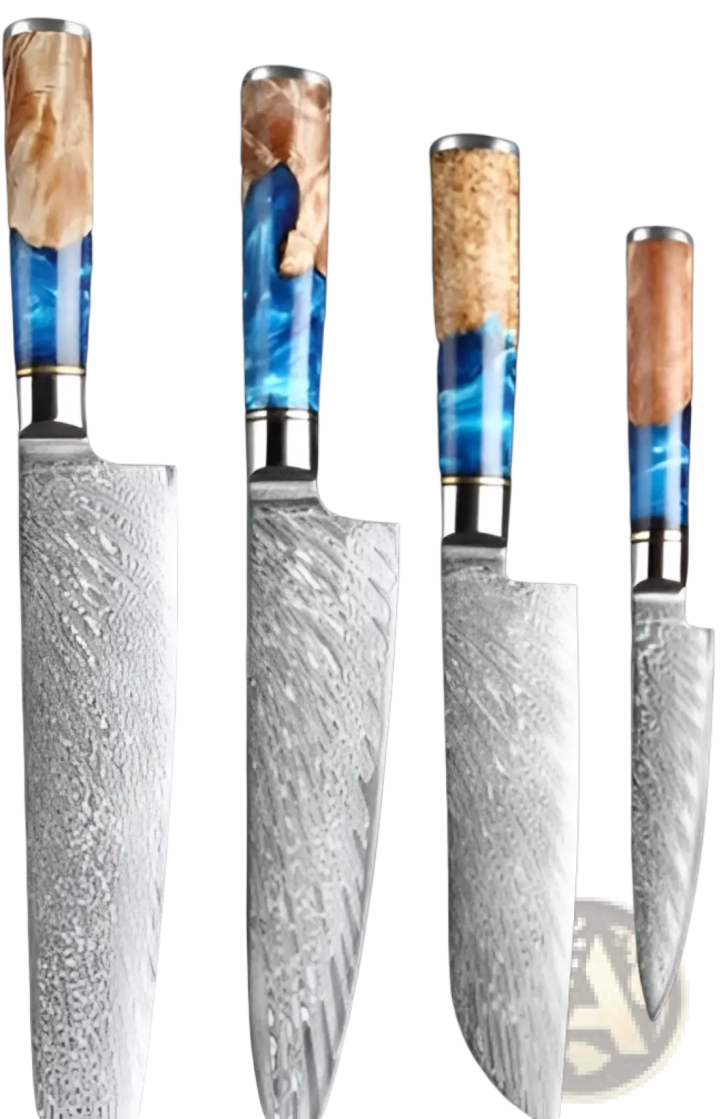 Damascus Chef Knife Set Blue Resin Handle 7 Piece