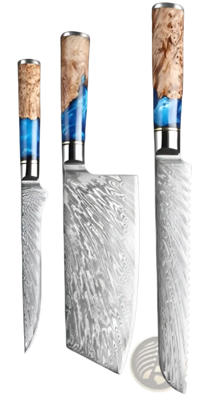 Damascus Chef Knife Set Blue Resin Handle 7 Piece